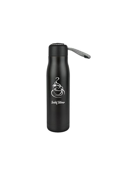 SEDEF SİLVER Mattblack Series Coffee Themed Stainless Steel Small Tea Coffee Thermos Cup
