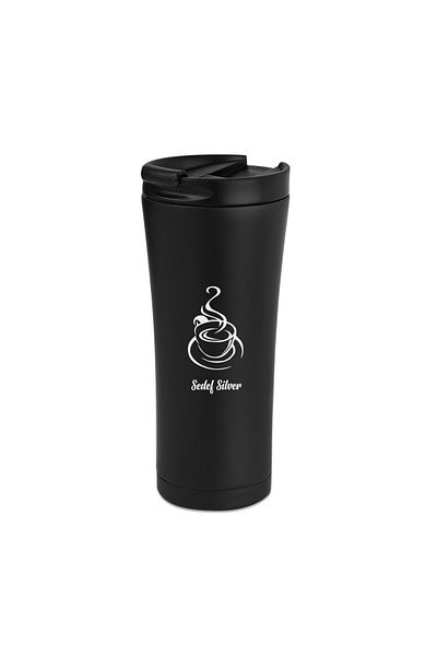 SEDEF SİLVER Mattblack Series Coffee Themed Stainless Steel Small Tea Coffee Thermos Cup