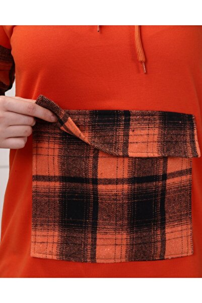 CNG MODA Women's Sleeve Plaid Hooded Tracksuit Set