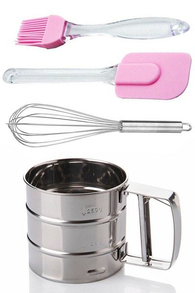 Tilbe Home Flour Sieve Press Sugar Powder Steel Luxury Sieve Egg Beater Wire Egg Oil Brush Silicone Spatula