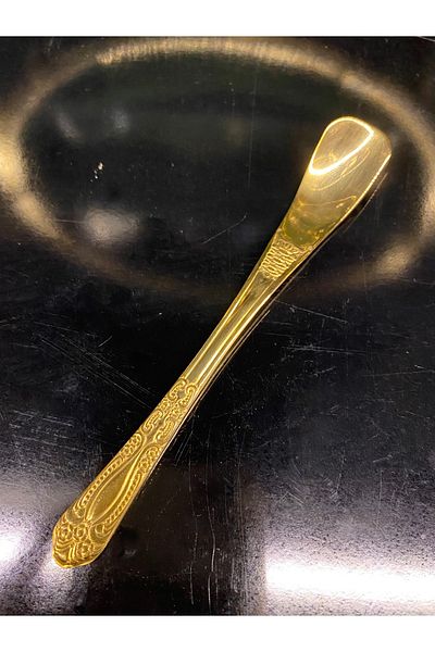 En Ucuz Mağaza 6 Pieces Shiny Gold Patterned Tea/Nescafe Spoons Design 18/10 Steel Plated 12 Cm