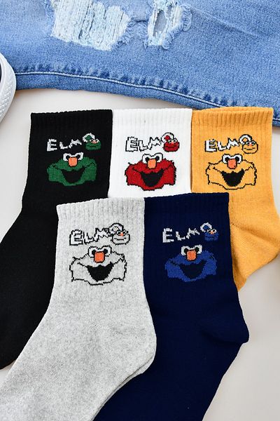 BGK Унисекс 5 чифта шарени чорапи с надпис Elmo