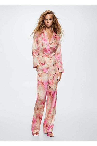 MANGO Woman Pantaloni din satin cu model