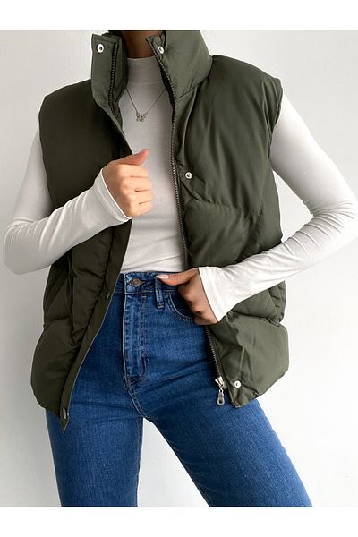 ladyzey Women's Medium Length Stand Collar Sleeveless Puffer Vest