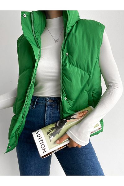 ladyzey Women's Medium Length Stand Collar Sleeveless Puffer Vest