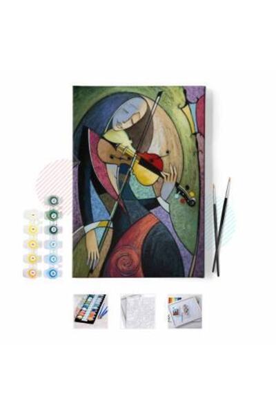 Genel Markalar Sayılarla Boyama Seti Çerçeveli Kasnaklı Kemancı Kız  40 x 50 cm