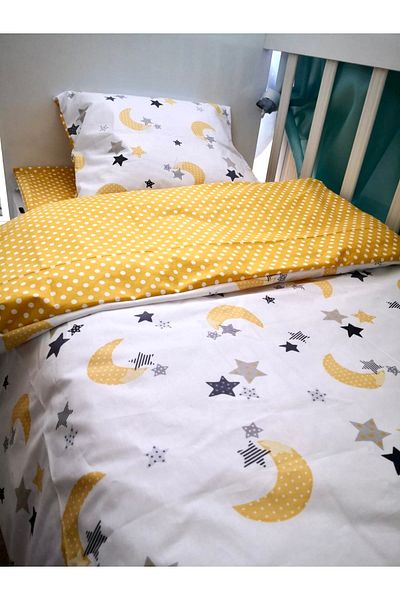 Babynia Baby Special Cotton Children's Single Pillow Bed Sheet Quilt Set Yellow Crescent Star Polka Dot (with quilt)