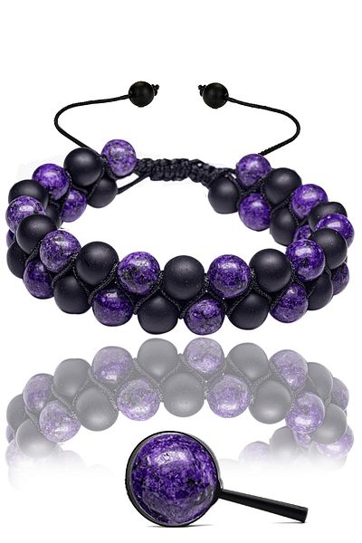 Tesbih Atölyesi Certified Charoite - Onyx Stone Natural Stone Bracelet