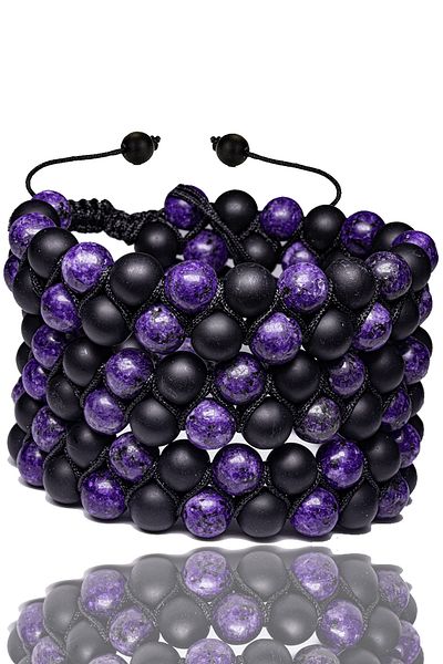 Tesbih Atölyesi Certified Charoite - Onyx Stone Natural Stone Bracelet