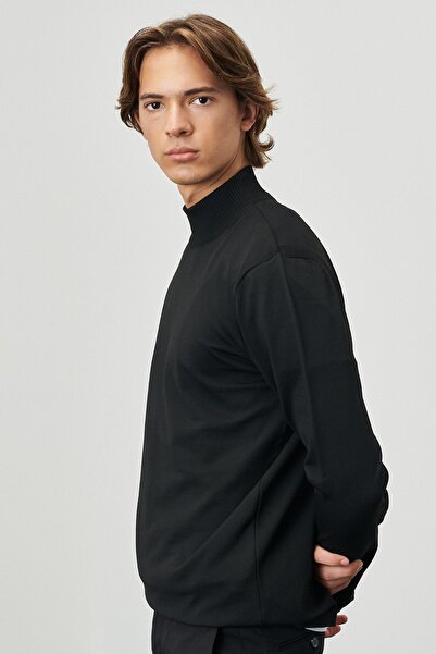 ALTINYILDIZ CLASSICS Pulover pentru bărbați, negru, cu croială standard, cu croială normală, pe jumătate cu gât țesut