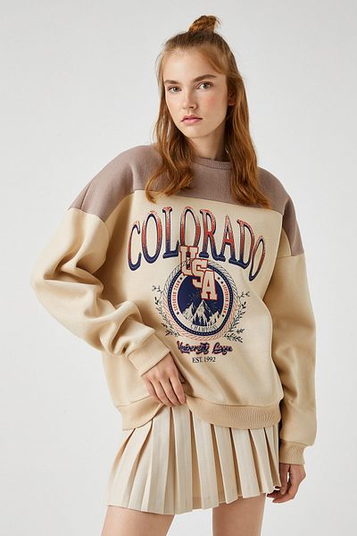 Koton Women's Printed Sweatshirt Ribbed