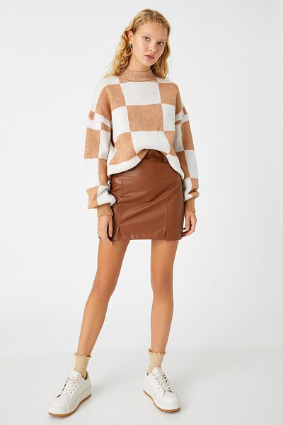 Koton Beige gemusterter Damenpullover 3WAL90131HT