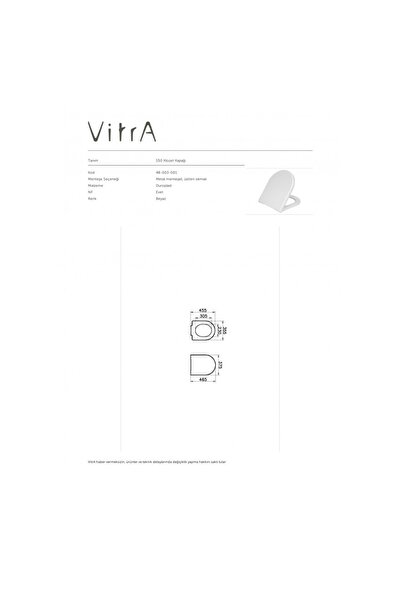 VitrA 48-003-001 S50 Form Klozet Kapağı