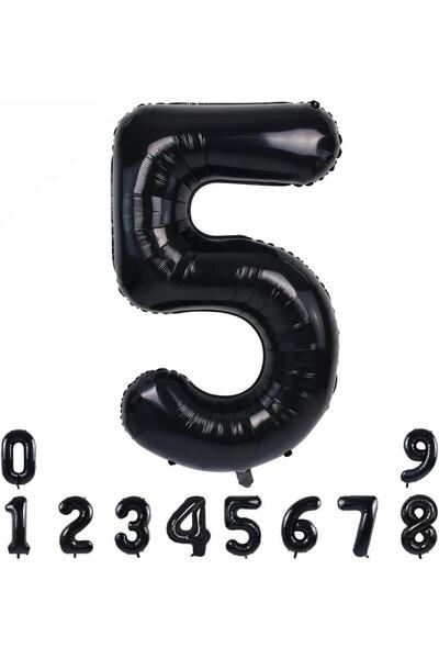 Patladı Gitti Black Concept Celebration Set for 5 Years Birthday - Balloon with White Black Confetti, Figures Star Foil and Bann