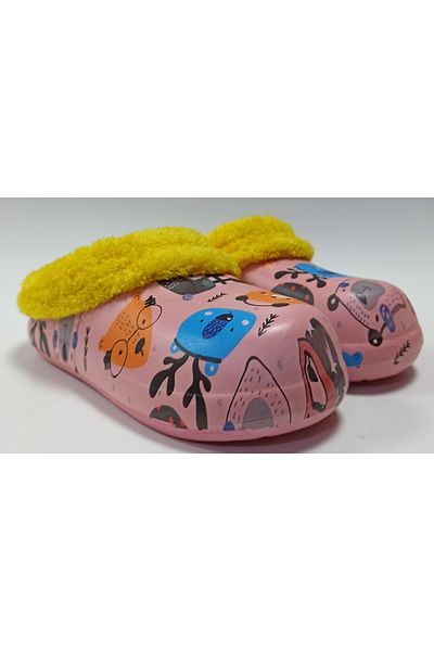 GEZER Furry Inside and Outside Eva Girl's Home School and Street Slippers Salmon