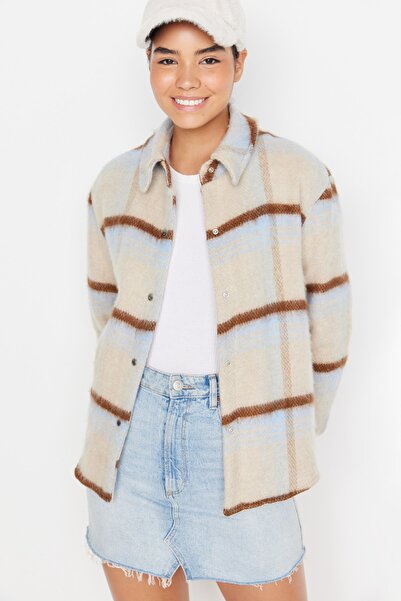 Trendyol Collection Camel Plaid Oversize Stamp Coat TWOAW23MO00355