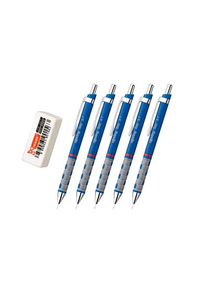 Rotring Tikky 0.7 Mm Blue Set of 5 with Eraser Gift
