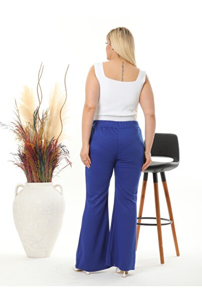 LİKRA Women's Large Size Front Slit Flare Leg Flexible Steel Interlock Trousers