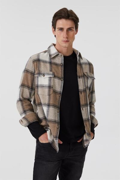 Lee Cooper Ανδρικό υφαντό μακρυμάνικο πουκάμισο Detra μπεζ