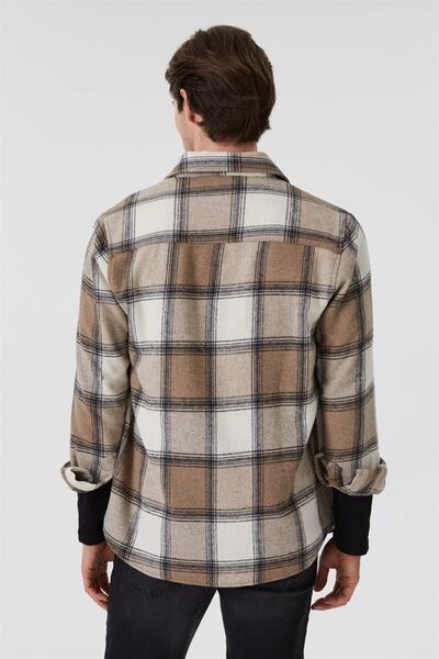 Lee Cooper Ανδρικό υφαντό μακρυμάνικο πουκάμισο Detra μπεζ