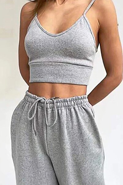 Machetta Folie Gri Crop Eşofman Takımı