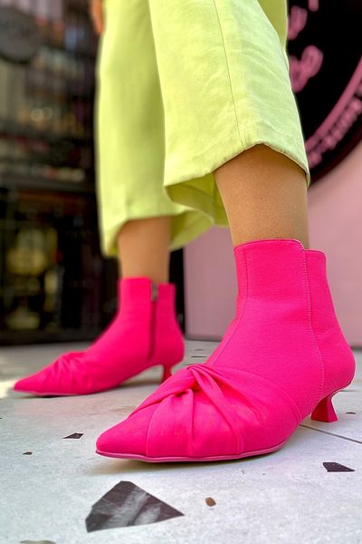 SHOEBELLAS Γυναικείες μπότες με τακούνι Lucia Fuchsia Matte Satin Gathered