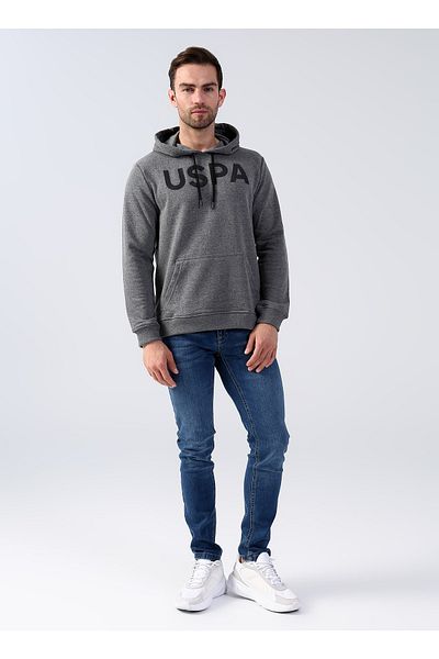 U.S. Polo Assn. Ανδρικό φούτερ σε γκρι γιακά με κουκούλα Guysk022