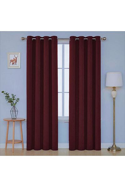 De'Vor Velvet Textured Background Curtain with Bird Eyes Suitable for Planting Rustic - Claret Red Background Curtain