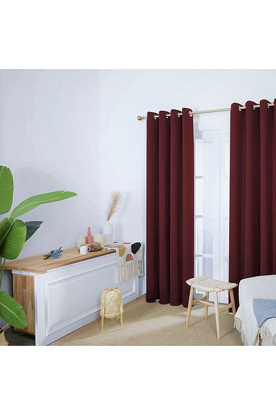 De'Vor Velvet Textured Background Curtain with Bird Eyes Suitable for Planting Rustic - Claret Red Background Curtain