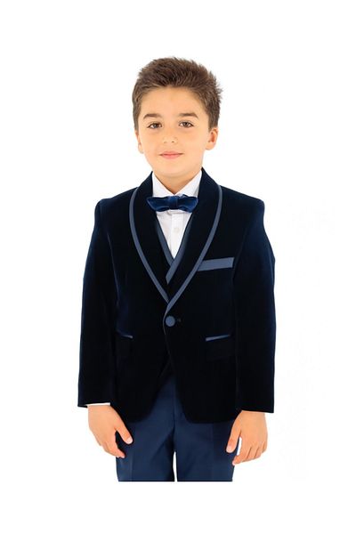 SIRRI Boy's Vest Jacket Trousers 3 Pieces Navy Blue Velvet Suit