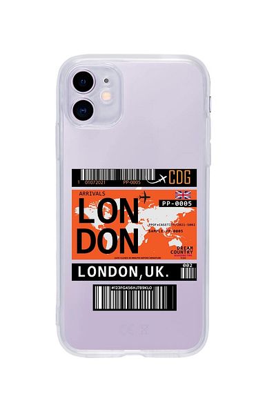 butikcase حافظة سيليكون شفافة ممتازة متوافقة مع هاتف Iphone 11 بتصميم تذكرة لندن