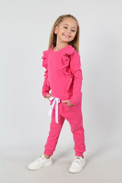 renkli diyar Girl's Bottom Top Set Long Sleeve Blouse and Trousers with Elastic Legs and Pockets