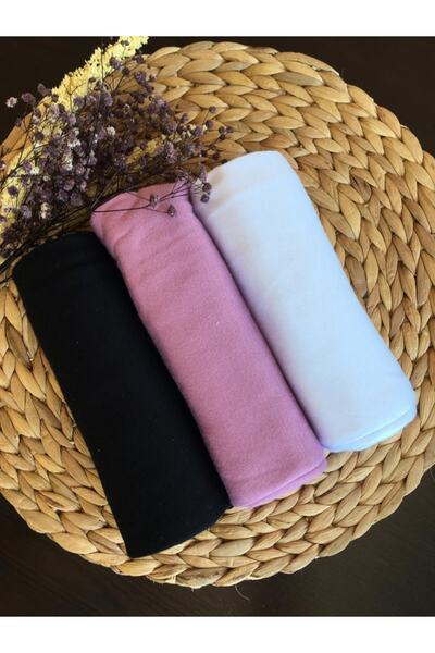 Qf Scarf طقم شال قطني ممشط مكون من 3 قطع أسود وأبيض وأرجواني