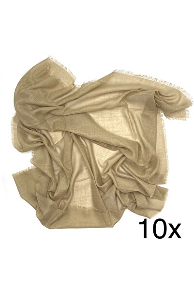 nazipek Flamlı Pamuklu Hediyelik Dağıtmalık 10'lu Paket Bej Yazma Eşarp 100x1...