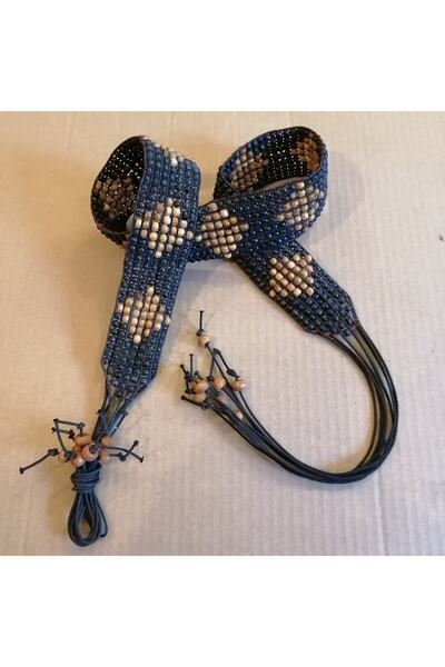 Butik Tülin Kadın Otantik El Yapımı Ahşap Siyah Taba Kombin Boncuklu Ipli Kemer Hint Malı