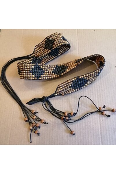 Butik Tülin Kadın Otantik El Yapımı Ahşap Taba Siyah Kombin Boncuklu Ipli Kem...