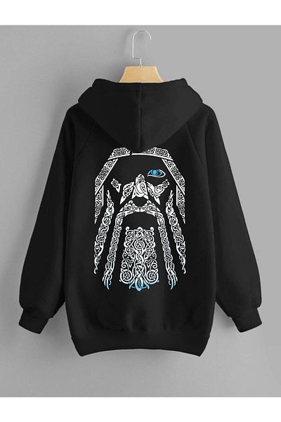 DEEPSENCE Black Hooded Sweatshirt Wood Back Print