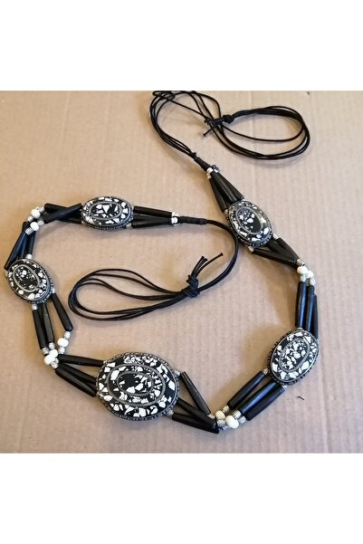 Butik Tülin Uniseks Otantik El Yapımı Doğal Kemik Kakma 5 Madalyonlu Ipli Kızılderili Kemeri Kanada