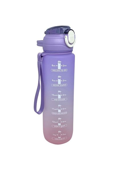 Vagonlife 1000ml Tritan Water Bottle with Straw - Double Color, Purple Plastic, Motivational Function