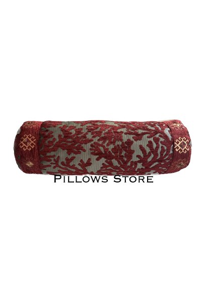 PİLLOWS STORE Mercan Desenli Bordo Sosis Kırlent 45cm*15cm (iç Silikon Dahil)