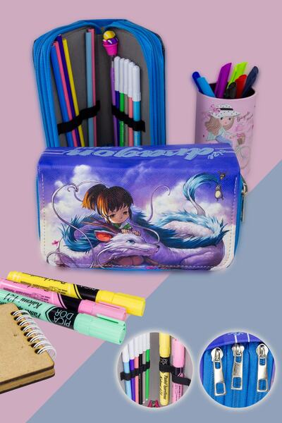 Size Husă pentru creion Dragon Gril Orginazer cu trei compartimente (suport p...