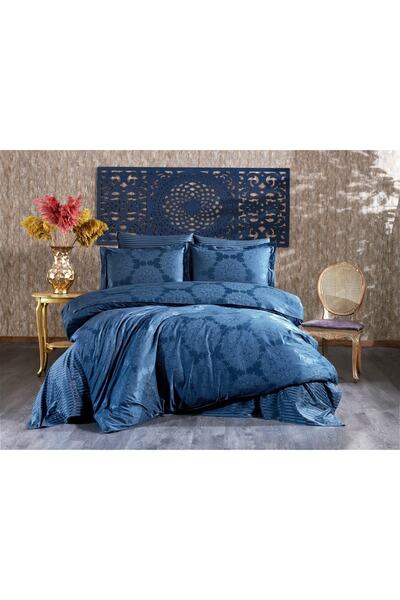 Finezza Tiara Bamboo Jacquard Fabric Indigo Double Ksh. Duvet Cover Set 6 Pie...