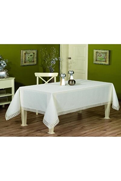 Finezza Față de masă din țesătură jacquard cu guipură crem 160*500 cm - 508