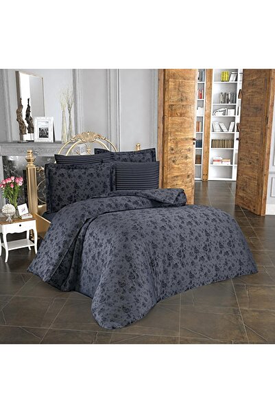 Finezza Set de lenjerie de pat dublu din țesătură jacquard din bambus Rita, gri închis, 6 buc. - 909