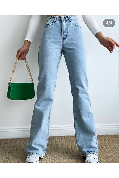 Ramrod Blugi Ricra cu talie înaltă largi, albastru mediu, din denim