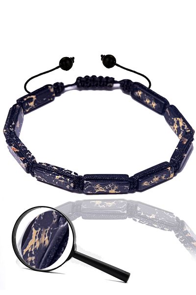 Tesbih Atölyesi Certified Rectangular Black Varisite Stone Bracelet