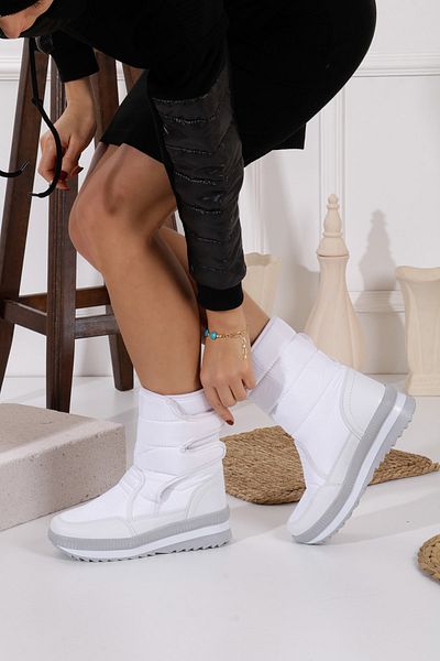 Allyup Λευκές Unisex Παιδικές μπότες χιονιού - Γούνινο εσωτερικό, αντιολισθητική σόλα Velcro, 802