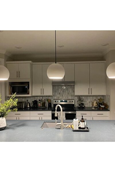 RİOLİGHT Modern Beyaz Içi Beyaz Masa,bar Üstü Tekli Metal Sarkıt Avize Çap:20...