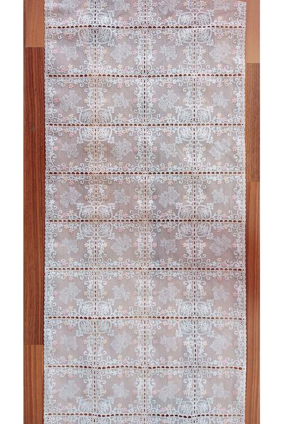 Blue Home Meiwa Lace PVC Shelf - Cabinet-pull-runner Cover/size: 40cm X 5 Mt - White with Pink Roses