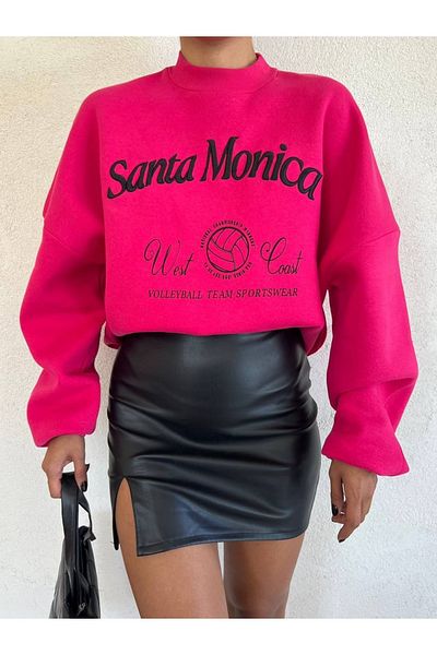 dükkan10butika Fleece pentru damă, imprimat și brodat în interior, fucsia